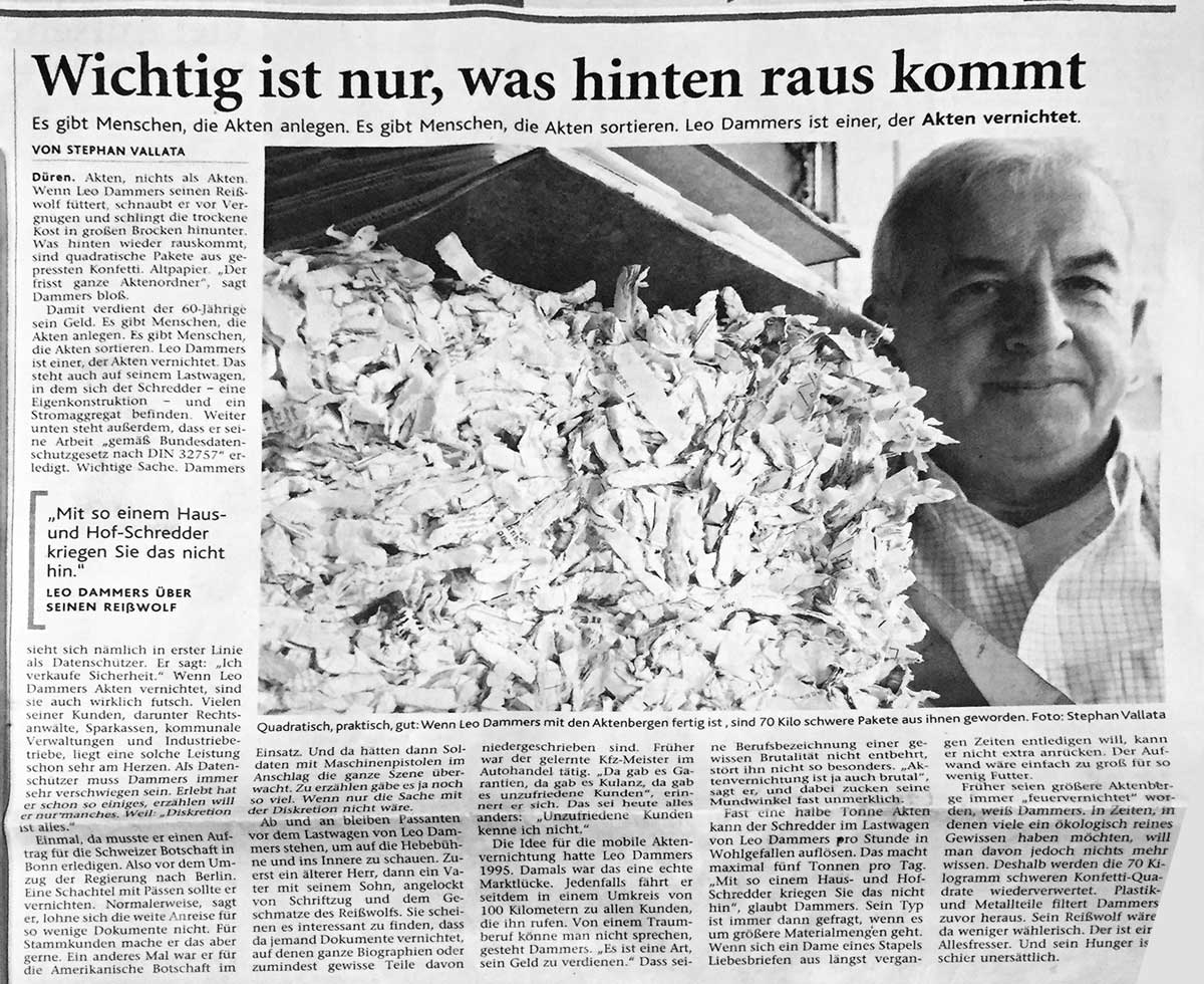 Artikel über Leo Dammers aus der Aachener Zeitung